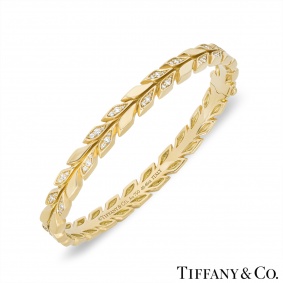 Tiffany & Co. Yellow Gold Diamond Victoria Vine Hinged Bangle